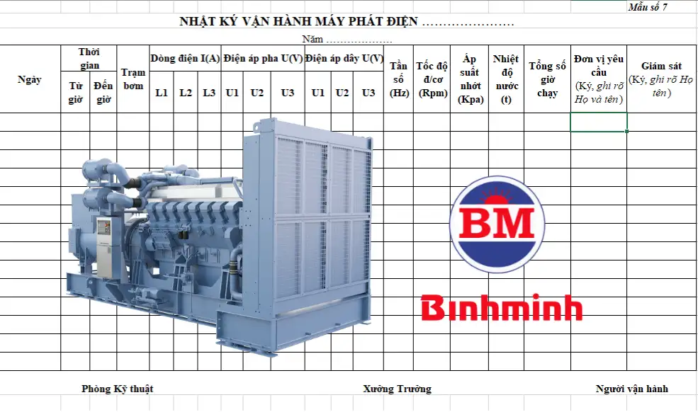 Sổ theo dõi vận hành máy phát điện